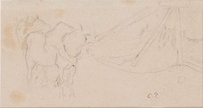 Camille PISSARO (1830-1903) Chevaux au manège
Crayon sur papier.
Monogrammé en bas...