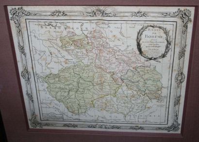 null Deux cartes encadrées : l'Autriche et la Bohême. XVIII ° siècle. H : 28 cm L :...