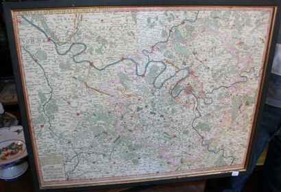 null Carte de la région parisienne colorée et encadrée. Emargée. Datée Avril 1711...