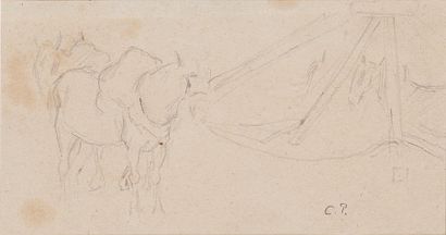 Camille PISSARO (1830-1903) 
Chevaux au manège
Crayon sur papier. Monogrammé en bas...