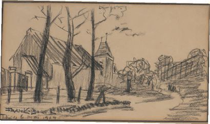 FRANK BOGGS (1855-1926) 
Le village
Crayon sur papier. Signé.
10,5 x 17 cm à vue...