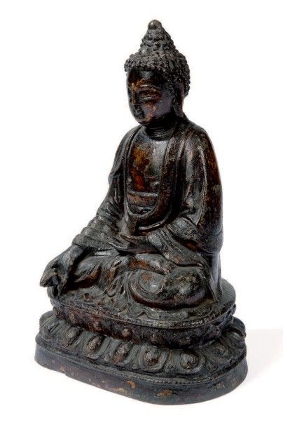 Statuette en bronze laquée
Représentant Bouddha...