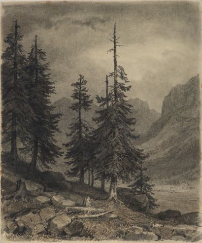 Ecole suisse du XIXème siècle, atelier d'Alexandre CALAME (1810-1864) 
Paysage de...