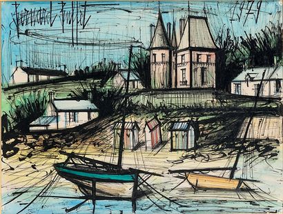 Bernard BUFFET (1928-1999) 
Petit château au bord de la plage - 1979
Aquarelle. Signé...