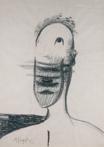 MARCEL POUGET (1923-1985) TÊTE D'HOMME - 1962 Crayon gras sur papier Signée et datée...