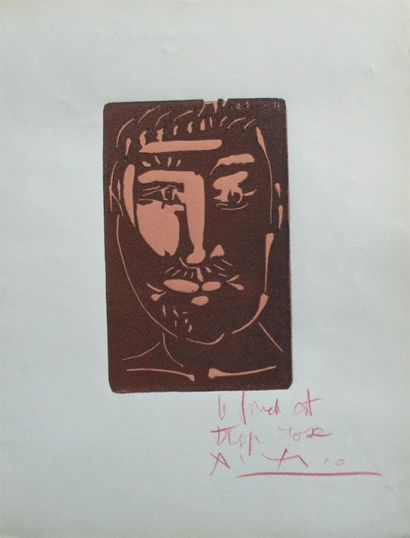 PABLO PICASSO (1881-1973) TETE D'HOMME MOUSTACHU, 1966 Lithographie en deux couleurs...