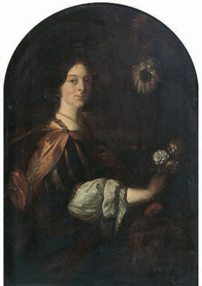 Attribué à Carel de MOOR (1656-1738) « Portrait de jeune femme en Clytie » Panneau...