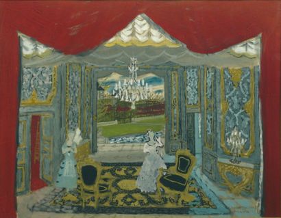 MAURICE BRIANCHON (1899 - 1979) DÉCOR DE THEATRE Gouache sur papier Signée en bas...