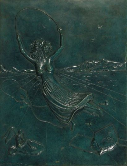 SALVADOR DALI (1904-1989) JEUNE FILLE A LA TETE DE ROSES, 1977 Bas-relief en bronze...