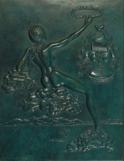 SALVADOR DALI (1904-1989) HOMMAGE A LA PHILOSOPHIE, 1976 Bas-relief en bronze à patine...