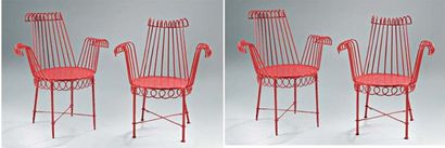 MATHIEU MATEGOT (1910 - 2001) Cap d'Ail Ensemble de 4 fauteuils à structure en tige...