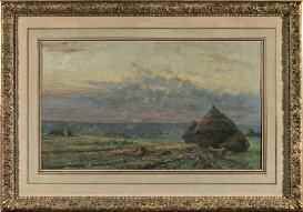 ANTOINE MARZO (1853-1946) « Paysage aux meules de foin » Pastel. Signé en bas à gauche...