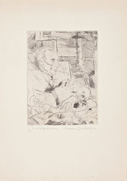 Suzanne DUCHAMP (1889-1963) « PORTRAIT DE M. DUCHAMP », 1954 Gravure sur papier signé...