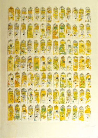ARMAN (1928-2005) LES TUBES JAUNES Sérigraphie en couleur sur papier gaufré signée...