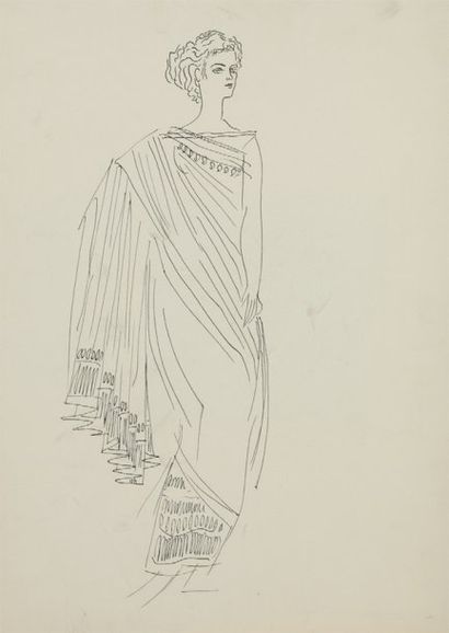 Ahmed Naqvi Syed SADEQUAIN (1937-1987) Femme drapée. Encre de chine sur papier. 51...