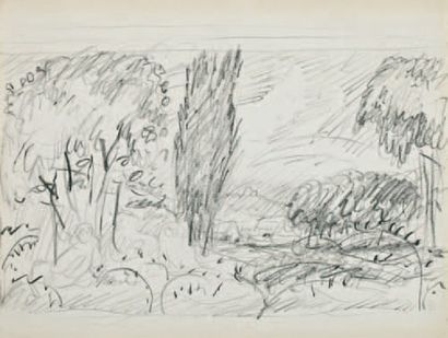 Pierre BONNARD (1867-1947) Paysage, projet d'illustration. Fusain sur papier, porte...