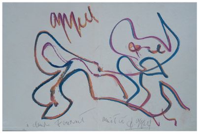 Karel APPEL (1921-2006) Composition abstraite, 1986. Pastels gras sur papier marouflé...