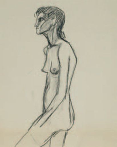 Pierre TAL COAT (1905-1985) Femme nue Fusain sur papier, monogrammé en bas à droite....