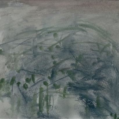 TANG HAYWEN(1927-1991) Paysage, 1970-80 Technique mixte sur papier. 14,5 x 14,5 cm...