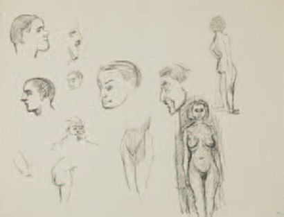 Pierre TAL COAT (1905-1985) Visages et nus féminins Encre de chine sur papier, monogrammé...