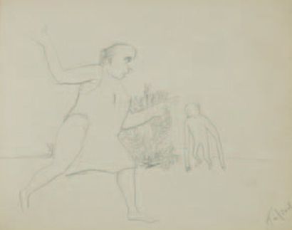 Pierre TAL COAT (1905-1985) Femme et singe. Mine de plomb sur papier, signé en bas...