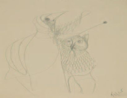 Pierre TAL COAT (1905-1985) Hibou et oiseau, circa 1934. Mine de plomb sur papier...