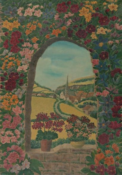 André BAUCHANT (1873-1958) Le vieux mur fleuri, 1944. Huile sur toile, signée et...