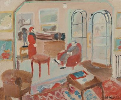 André LANSKOY (1902-1976) Salon Huile sur toile, signée en bas à droite. Léger manque...