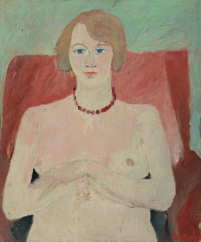 André LANSKOY (1902-1976) Portrait de femme aux seins nus Huile sur toile, signée...