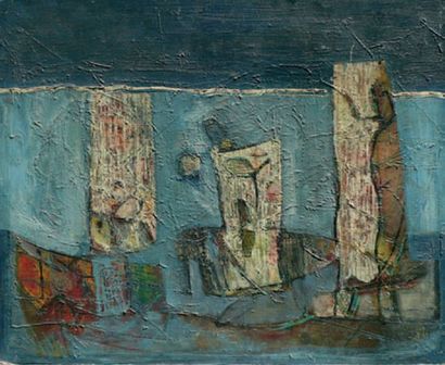 Abdallah BENANTEUR (né en 1931) Composition. Huile sur toile. Signé en bas à droite....