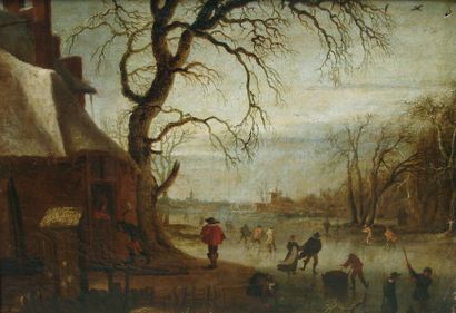 Attribué à Jan Abrahamsz BEERSTRATEN (1622 - 1666) « Patineurs sur une rivière gelée...