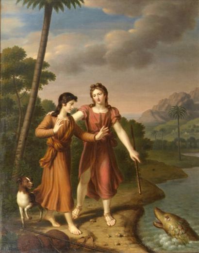 Joseph COMBETTE (1770 - 1840) « Scène mythologique ». Huile sur toile, signée et...