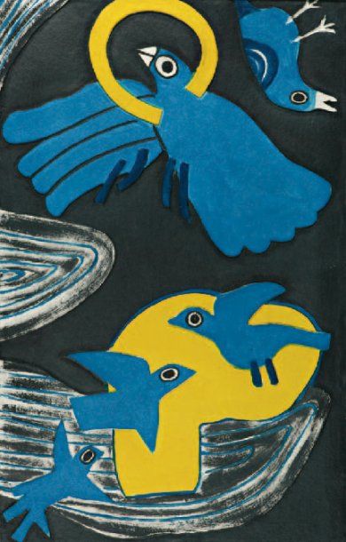 CORNEILLE (né en 1922) Oiseaux bleus, 1997. Aquagravure en couleurs. Signée, datée...