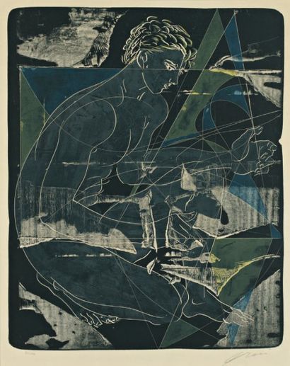 Hans ERNI (né en 1909) Kybernetes II, 1956. Lithographie en quatre couleurs, signée...