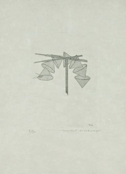 Marcel DUCHAMP (1887-1968) The Sieves, Été 1965, Cadaquès. Gravure sur papier japon,...