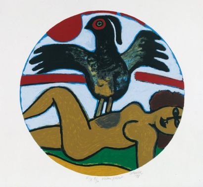 CORNEILLE (1922-2010) Oiseau présent, 1998. Lithographie en couleurs, numérotée EA...