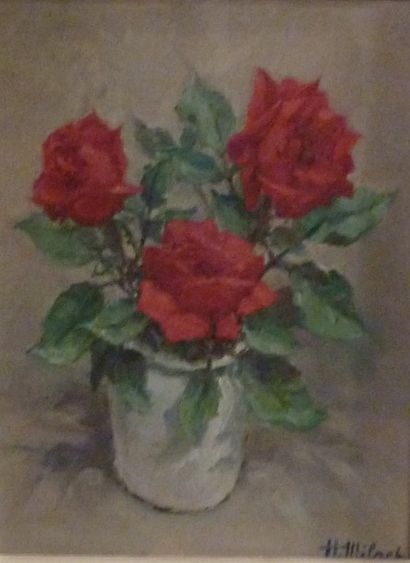 null MILOCH (Xxème siècle) Rose dans un vase. Signé en bas à droite
35 x 26 cm