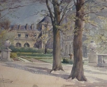 null Marguerite FORN (XXème siècleI Palais du Luxembourg. Aquarelle sur papier. Signé...