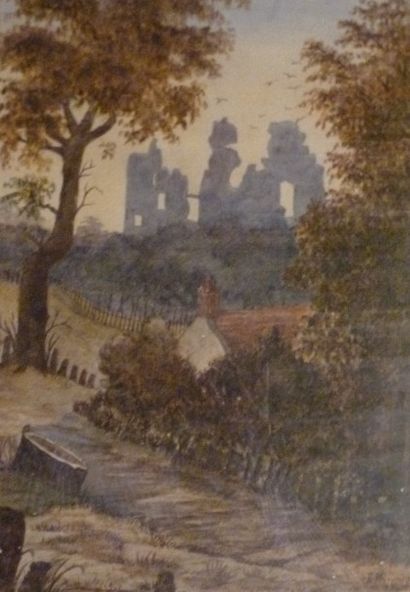 null E KING (XIXème siècle). La ruine. Aquarelle sur papier. Signé en bas à gauche...