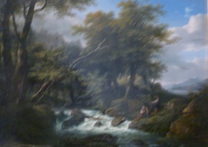 null Louis Etienne WATELET (1780 - 1866). Scène champêtre au bord de la rivière....