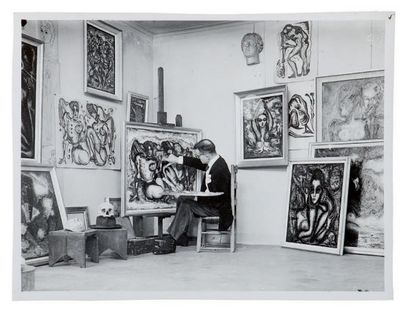 PIERRE MOLINIER (1900-1976) 
Le peintre à l'atelier - Photomontage, circa 1956
Quatre...