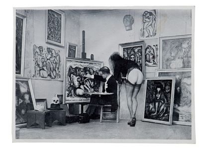 PIERRE MOLINIER (1900-1976) 
Le peintre à l'atelier - Collage original finalisé,...