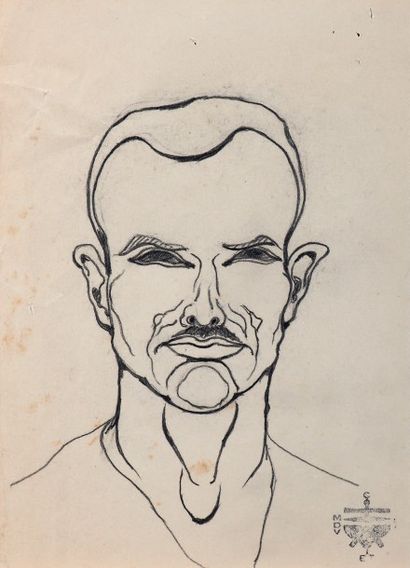 PIERRE MOLINIER (1900-1976) 
Autoportrait - Circa 1955
Crayon sur papier, cachet...
