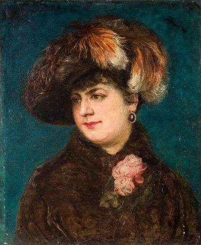 ECOLE FRANCAISE DU XIXème siècle Portrait de femme au chapeau
Huile sur toile. (Restauration)
61,5...
