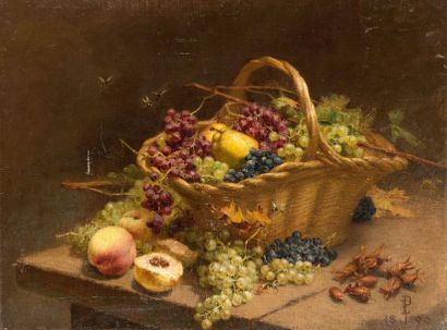 ECOLE FRANCAISE DU XIXème siècle Nature morte au panier de raisin
Huile sur toile...