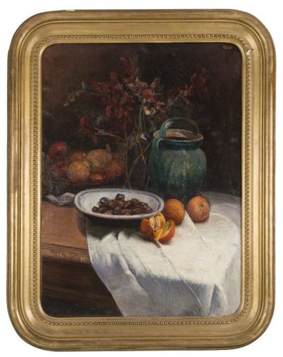 ECOLE FRANCAISE fin XIXeme SIECLE Nature morte aux fruits
Huile sur toile. Porte...