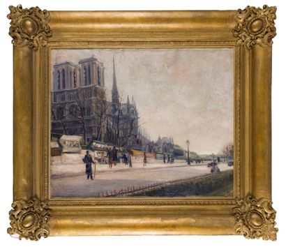 ECOLE FRANCAISE DU XXème siècle Notre Dame et les quais
Huile sur toile signée en...