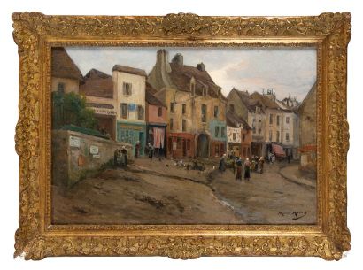 Maurice MOISSET (1860-1946) Rue de village animée
Huile sur toile signée en bas à...