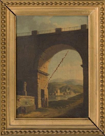Jean Baptiste BERLOT (1775-1836) Paysage avec porte monumentale
Huile sur toile.
Signée...