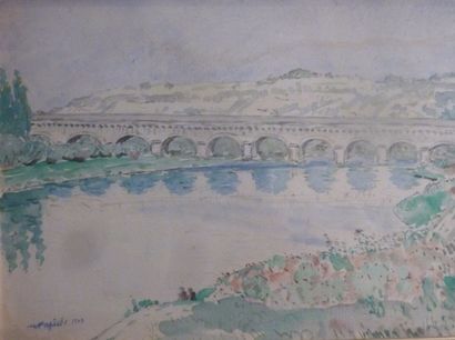 null Michel PAPICHE (1901 - ?) Le pont canal à Agen. Aquarelle sur papier. Signé...